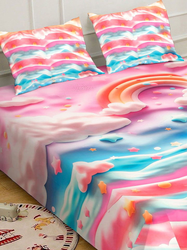 Myntra Elegant Homes Multicoloured Conversational 400 TC King Bedsheet with 2 Pillow Covers