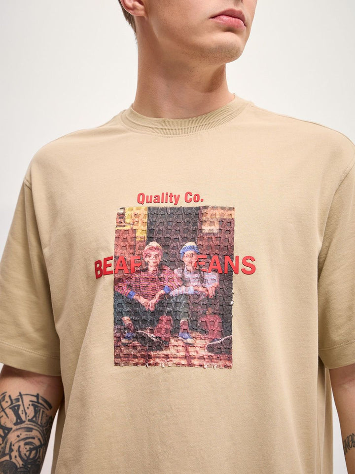 THE BEAR HOUSE Men Graphic Printed Round Neck Pure Cotton Oversized T-shirt