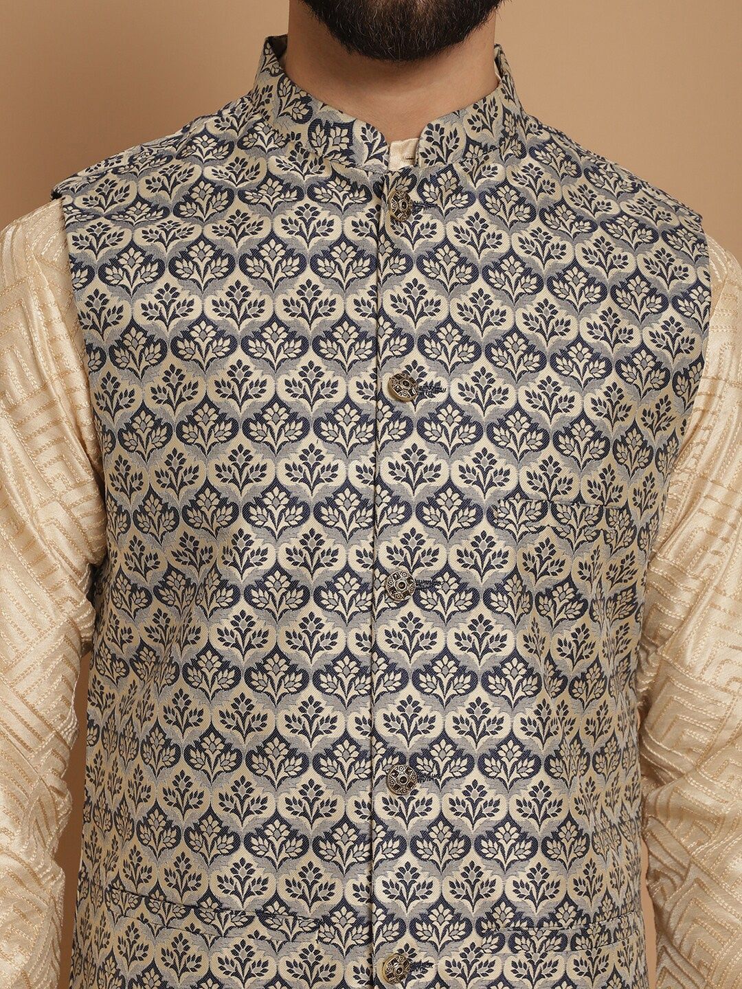 Anouk Embroidered Regular Kurta with Churidar & Nehru jacket