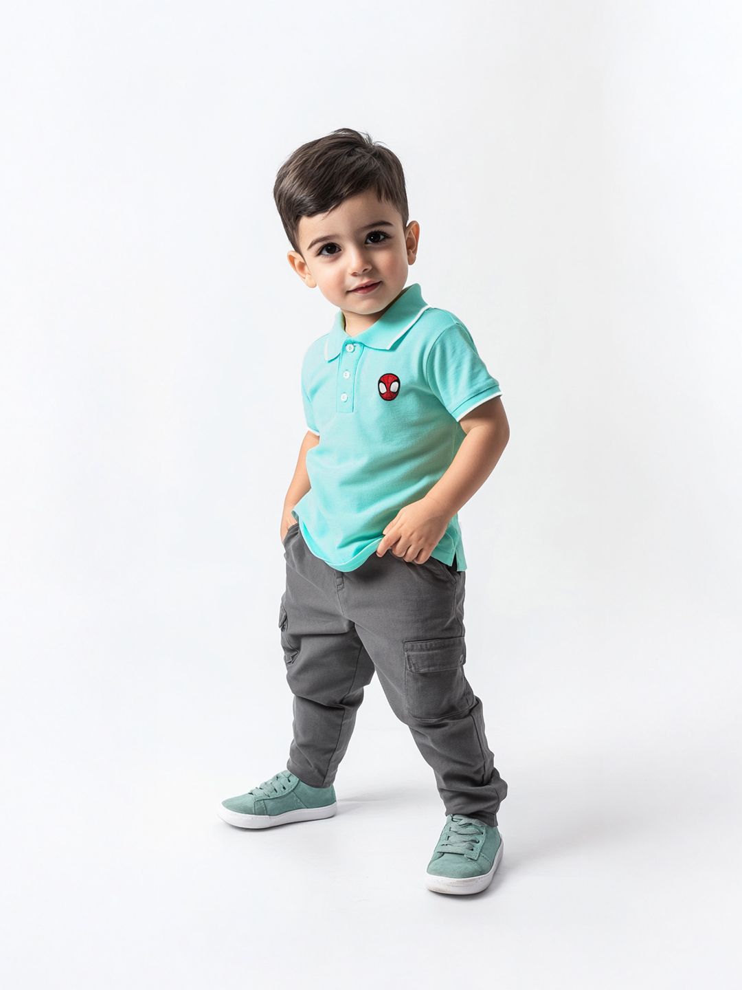 NautiNati Marvel Spiderman Baby Boys Light green Superhero Pure Cotton T Shirt