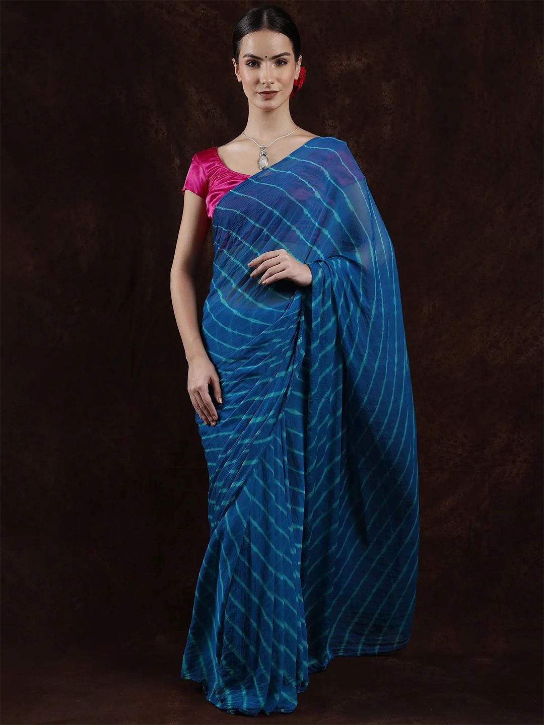 Exotic India Crystal Tea Leharia Tie-Dye Chiffon Saree