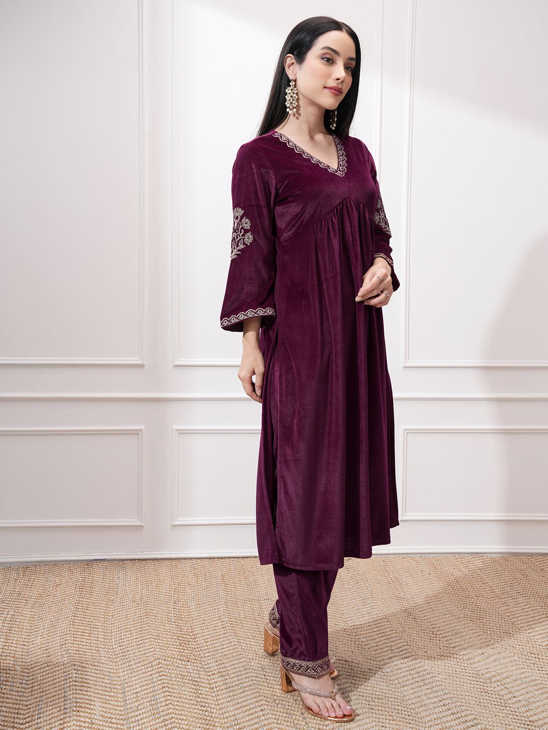 Vishudh Women Ethnic Motifs Embroidered Regular Kurta with Trousers & With Dupatta