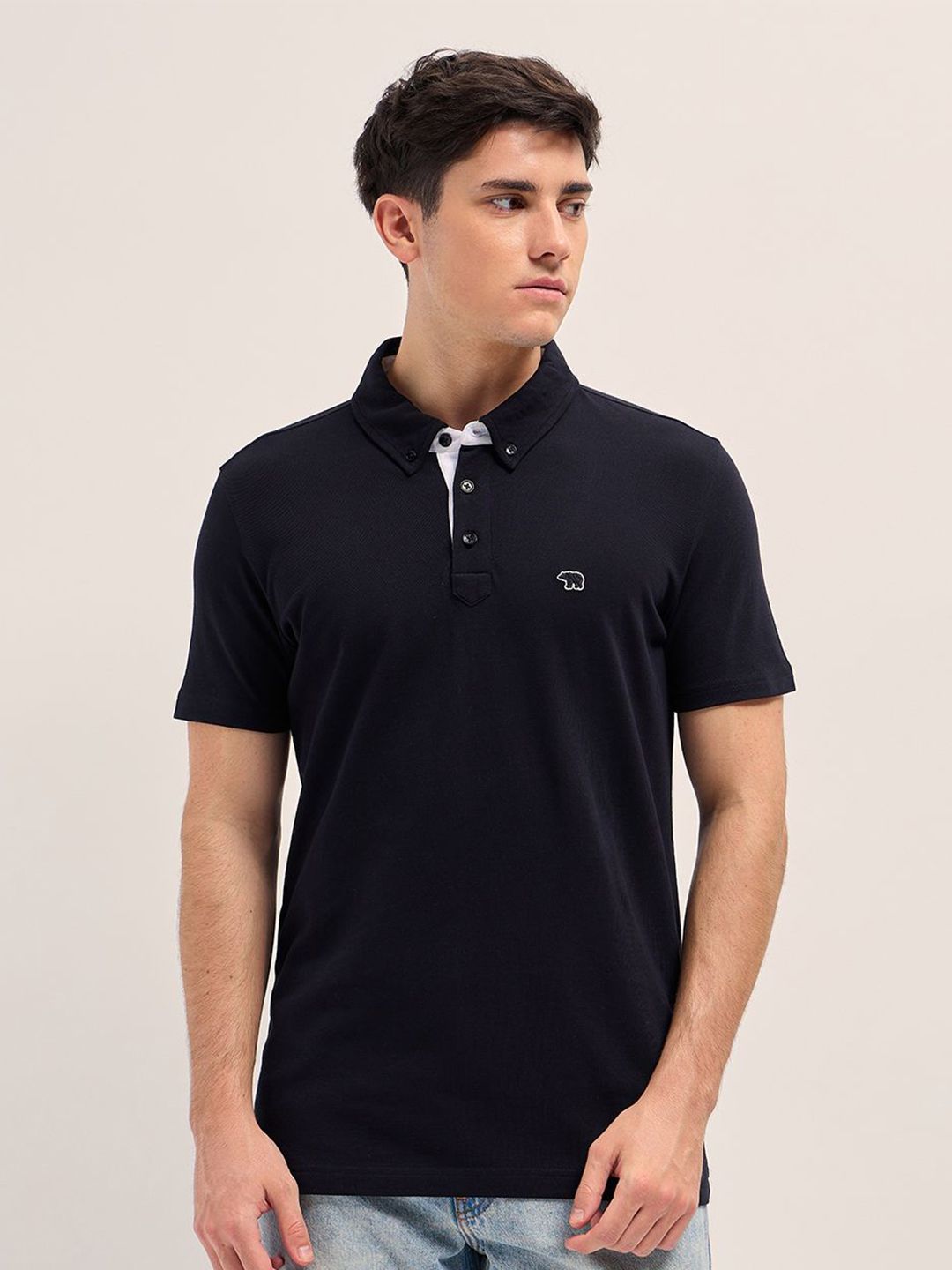THE BEAR HOUSE Solid Polo Collar Pure Cotton T-shirt