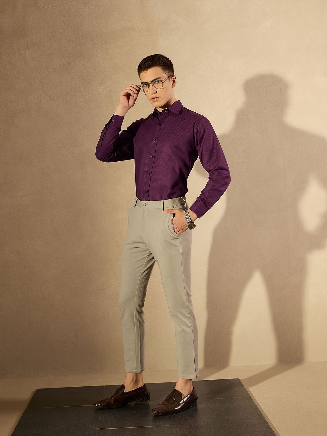 DENNISON Men Smart Spread Collar Textured Party Shirt