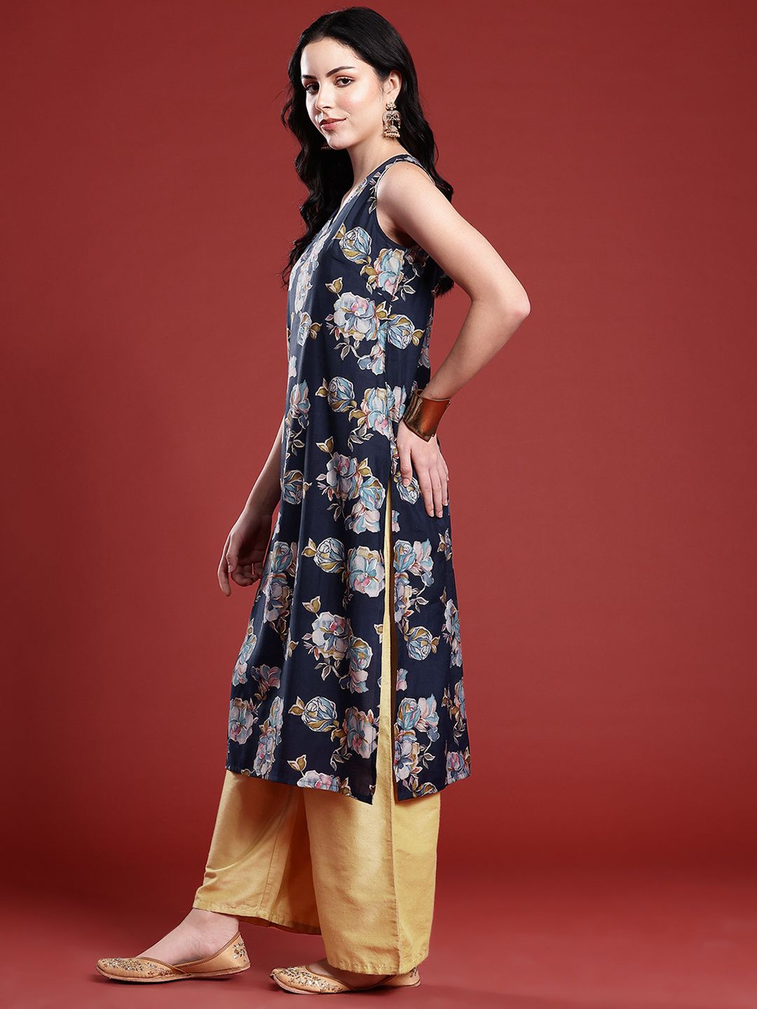 Anouk Floral Print Straight Kurta