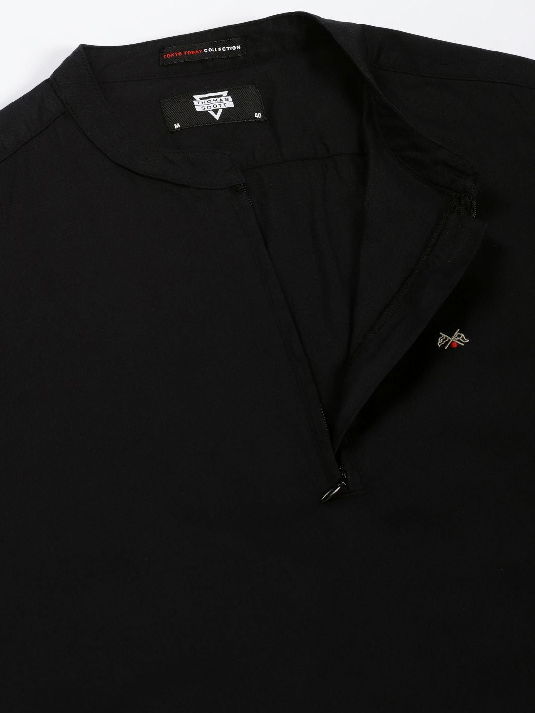 Thomas Scott Men Solid Mandarin Collar Cotton T-Shirt