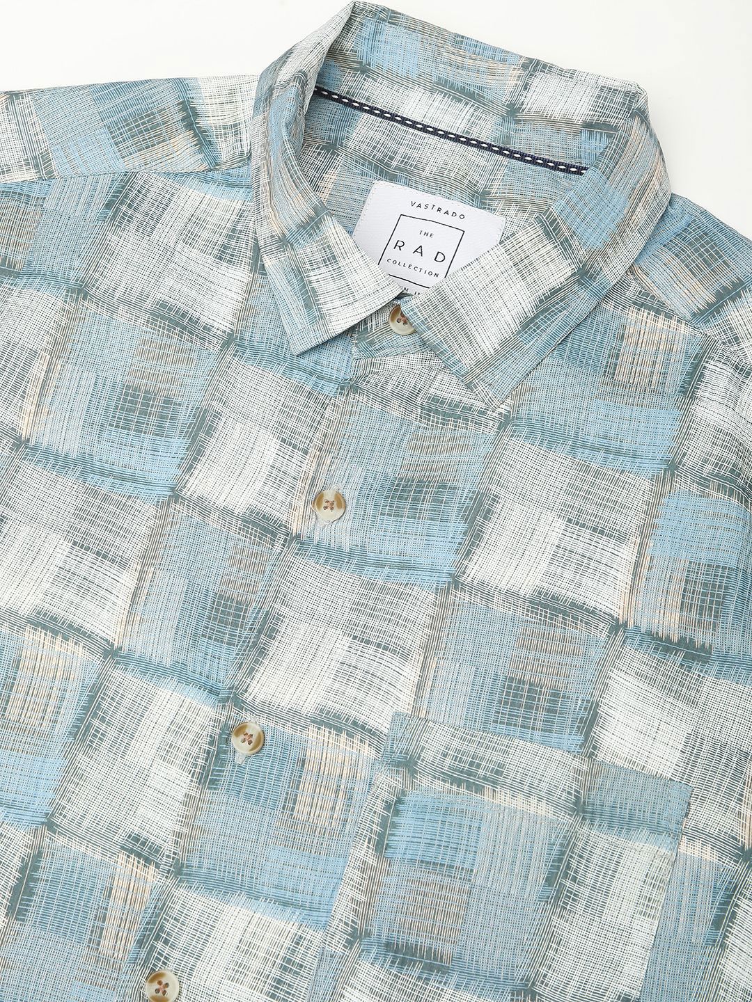 VASTRADO Men Classic Spread Collar Geometric Printed Cotton Slim Fit Casual Shirt