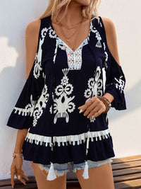 DressBerry Ethnic Print Cold-Shoulder Top