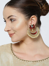 Anouk Gold Plated Cubic Zirconia Studded Crescent Shaped Chandbalis
