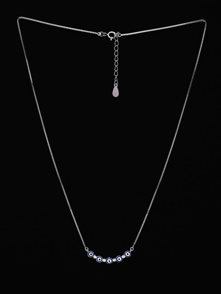PANASH 925 Sterling Silver Rhodium-Plated CZ-Studded Evil Eyes Necklace