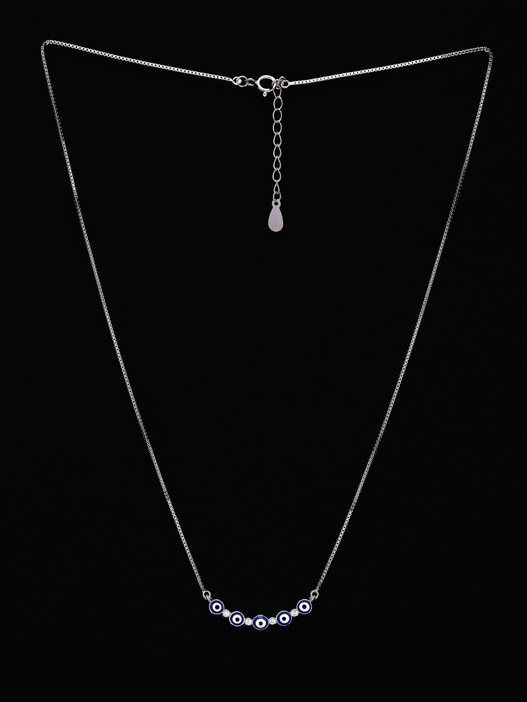 PANASH 925 Sterling Silver Rhodium-Plated CZ-Studded Evil Eyes Necklace