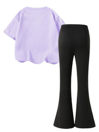 YK Girls Printed Round Neck T-Shirt With Trouser