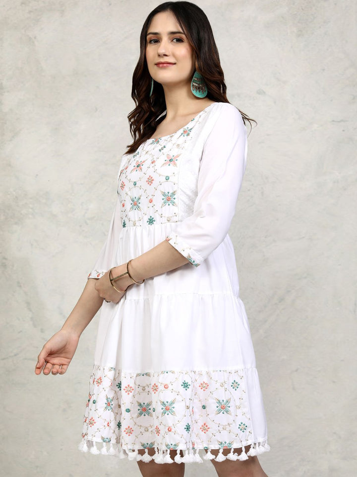 Vishudh Women Floral Embroidered Fit and Flare Mini Dress