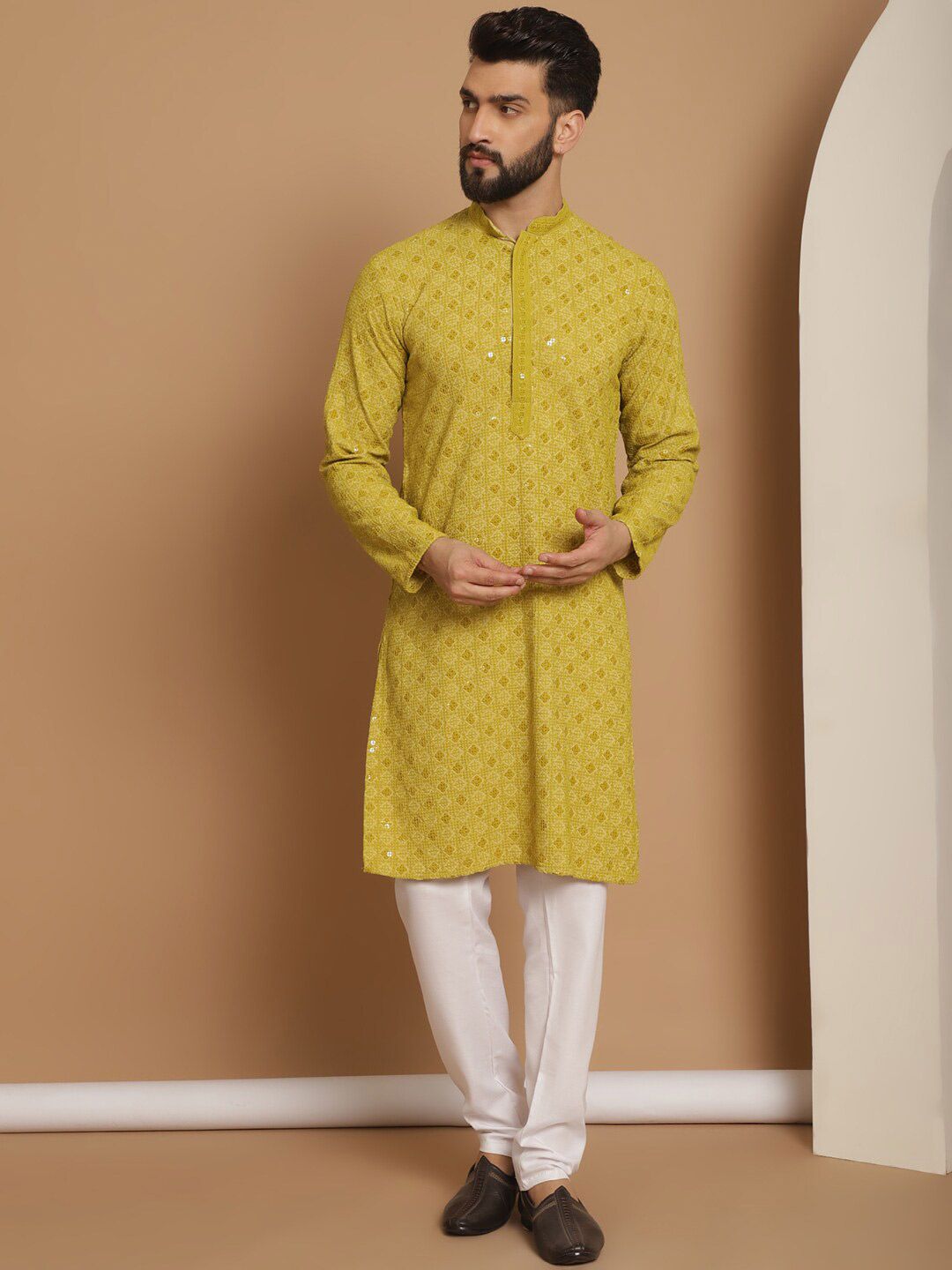 Anouk Sequinned Embroidered Regular Pure Cotton Kurta & Churidar