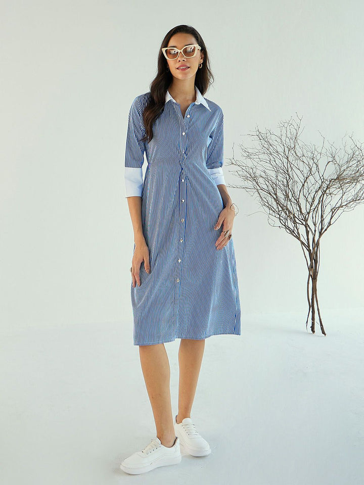 Pink Paprika by SASSAFRAS Striped A-Line Midi Cotton Dress