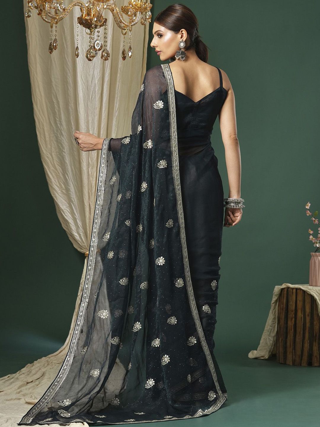 Saree mall Embellished Beads and Stones Poly Georgette Designer Sarees