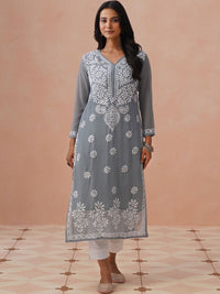 House of Chikankari Embroidered Chikankari Georgette Kurta With Dupatta & Inner