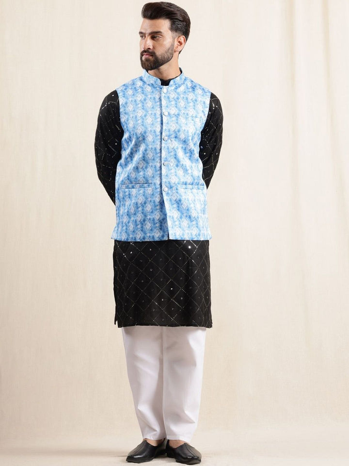 Anouk Embroidered Sequnnied Pure Cotton Straight Kurta With Pyjamas & Nehru Jacket