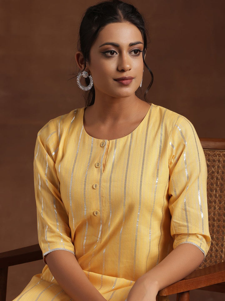 Libas Striped Woven Design Round Neck Pure Cotton Straight Kurta