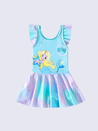 YK Girls Printed Round Neck Swim Dress