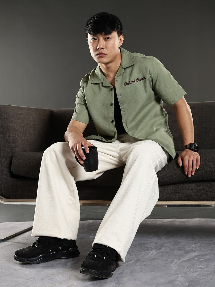 Eszett Limited Edition Embroidered Cutaway Collar Oversized Cotton Casual Shirt