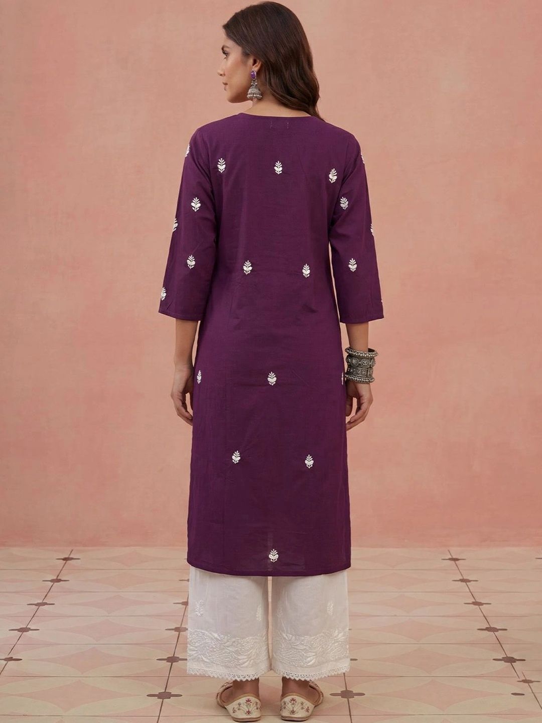 Kurta Sulam Benang Sulam Wanita Rumah Chikankari