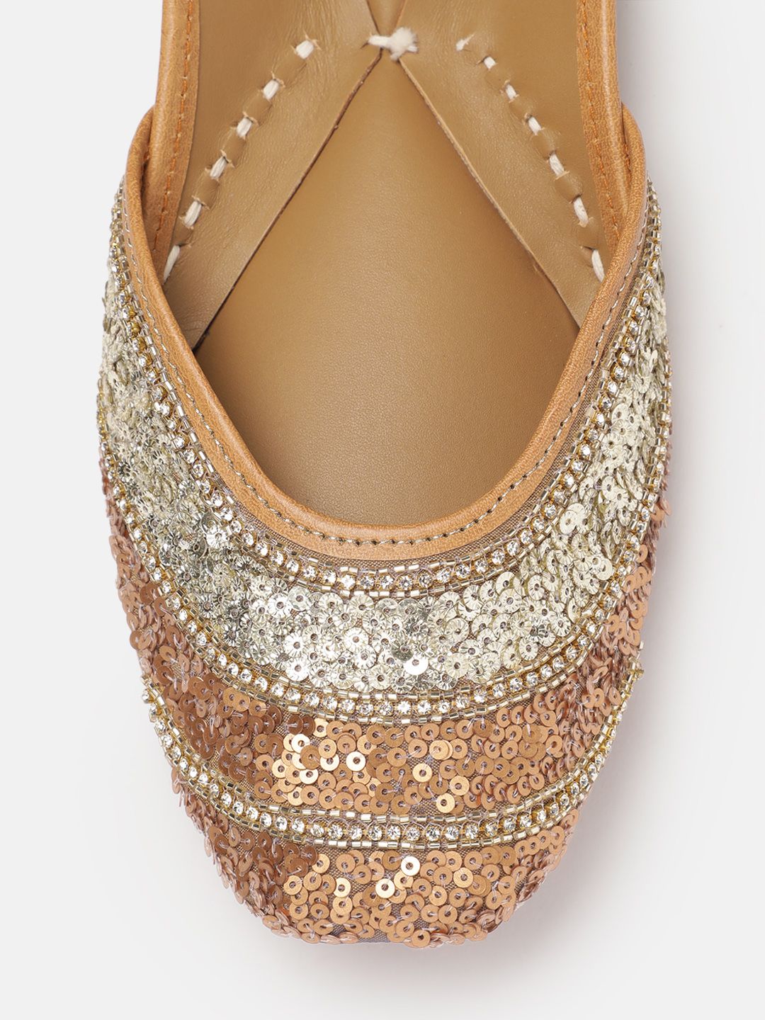 House of Pataudi Women Sequin Embellished Leather Mojaris