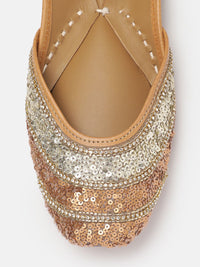 House of Pataudi Women Sequin Embellished Leather Mojaris