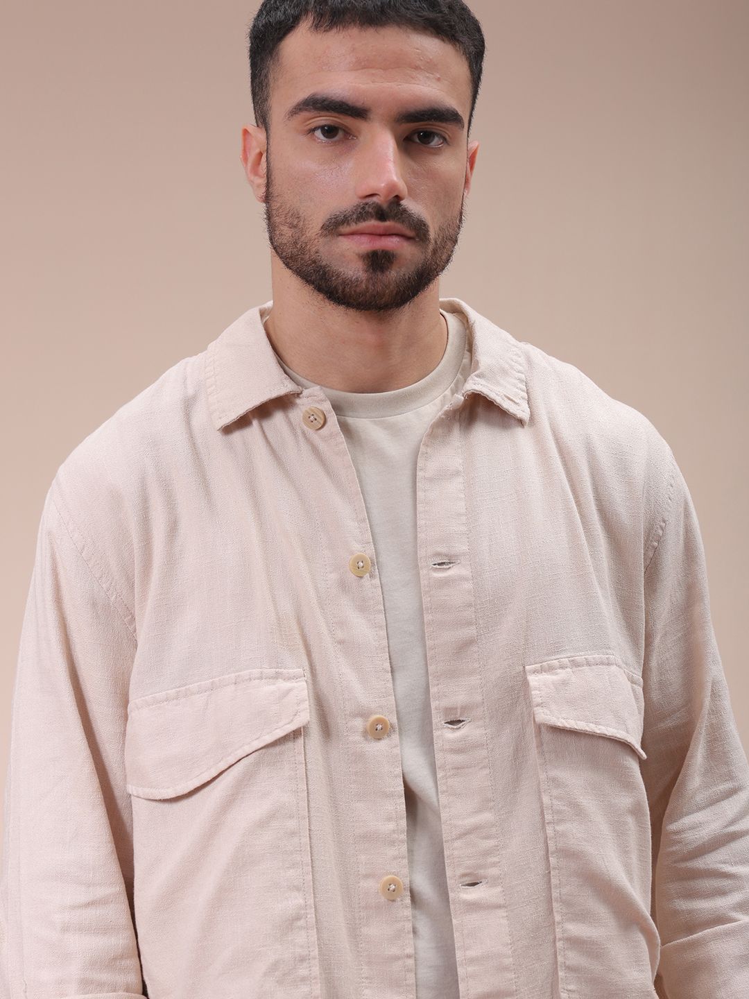 The Indian Garage Co Men Regular Fit Solid Double Flap Pocket Resortwear Overshirt