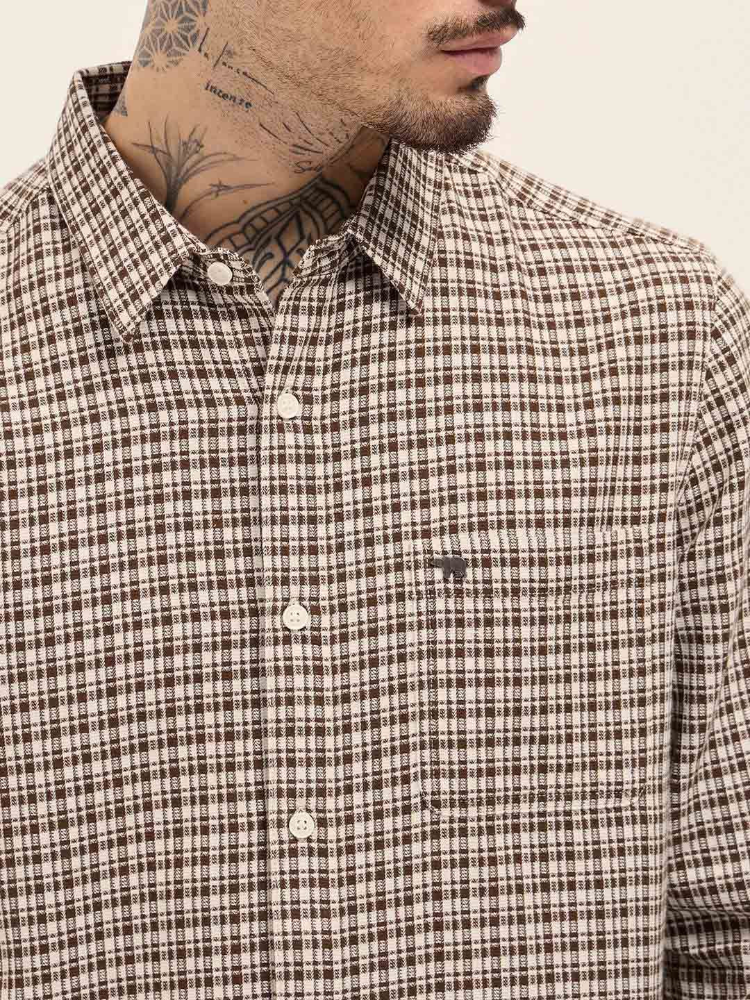 THE BEAR HOUSE Men Slim Fit Checked Spread Collar Cotton Casual Shirt