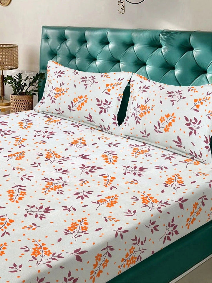Myntra Elegant Homes White Floral 300 TC King Double Bedsheet with 2 Pillow Covers