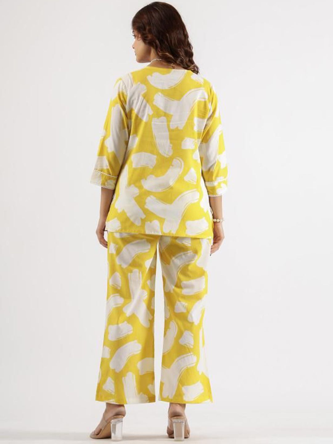 Mamicha Women Printed V-Neck Cotton Tunic and Trousers Co-Ords