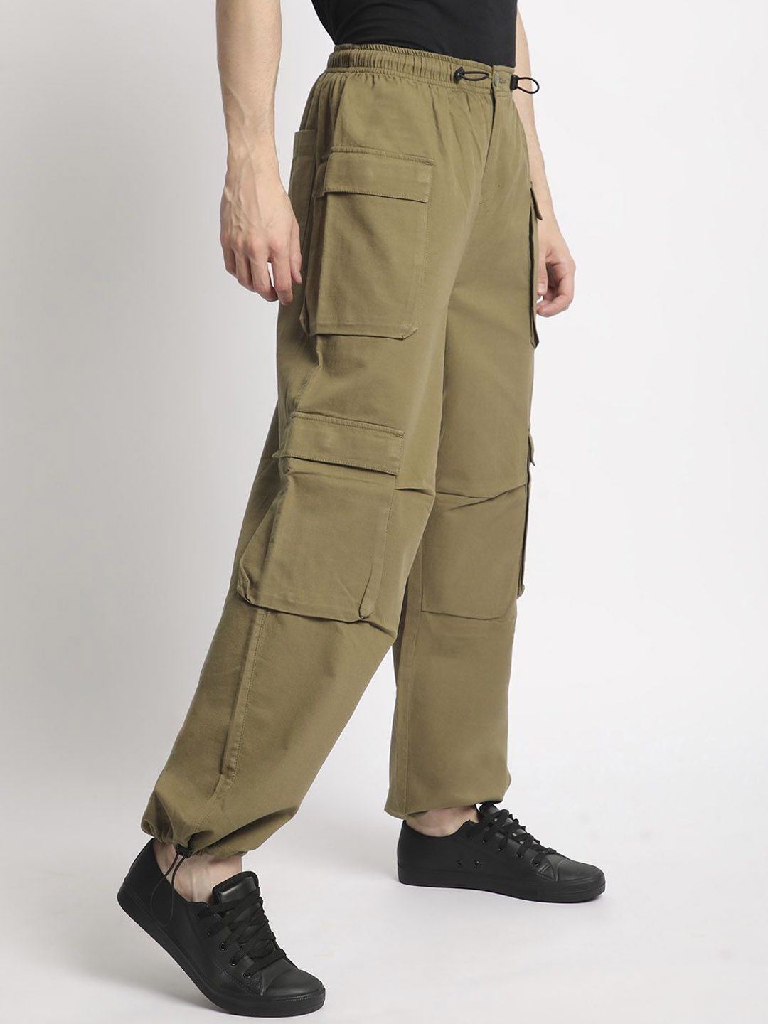 Bene Kleed Men Cotton Relaxed Loose Fit Cargos Parachute Trousers