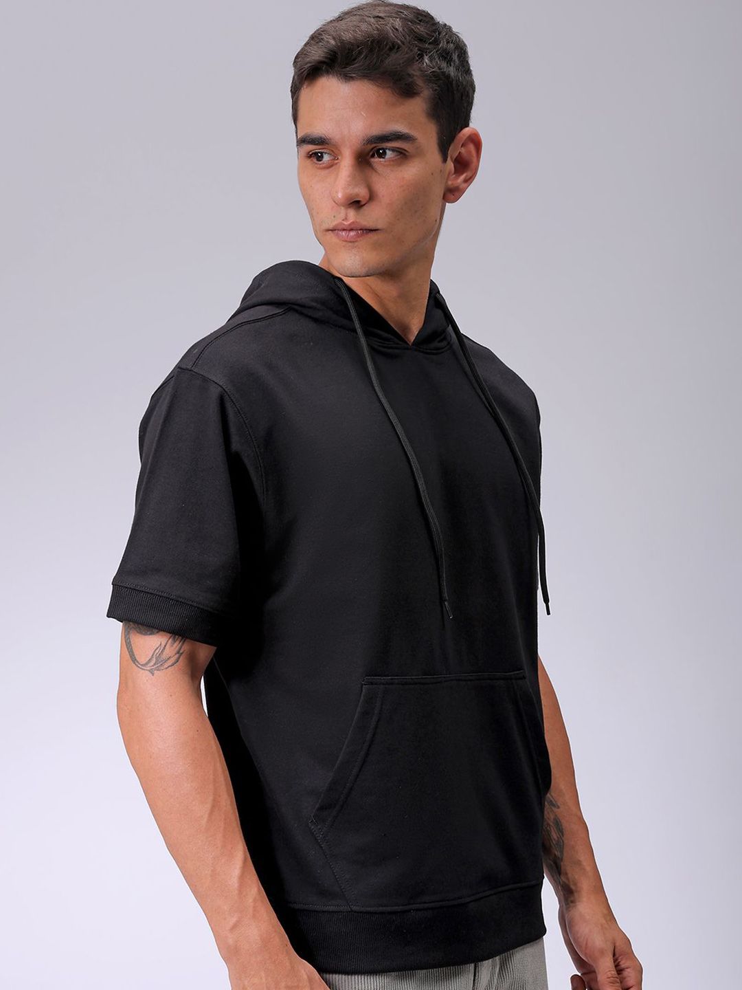 The Indian Garage Co Men Hooded Short Sleeves Hooded Casual Sweatshirt