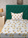 KLOTTHE Cream Floral Cotton Single Bedsheets