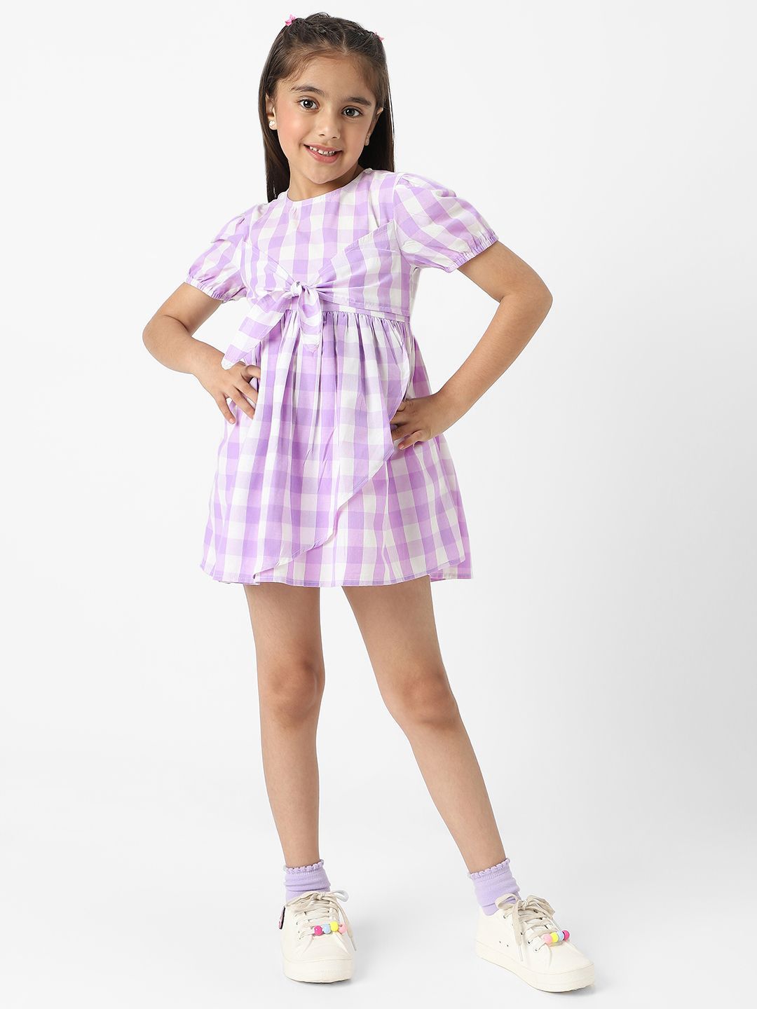 Nauti Nati Checked Puff Sleeve Fit & Flare Dress