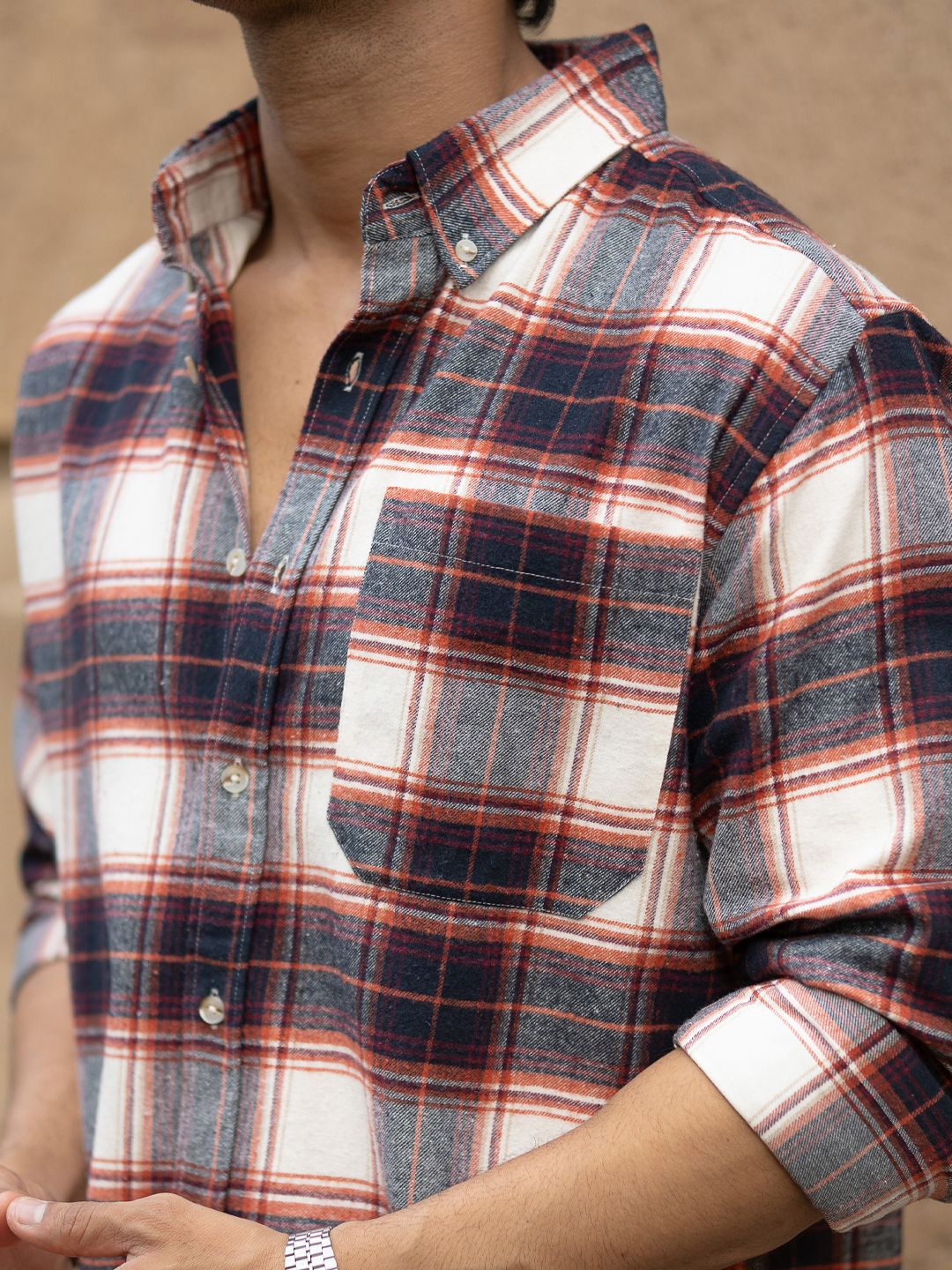 Powerlook SS25 Tartan Checked Pure Cotton Casual Shirt