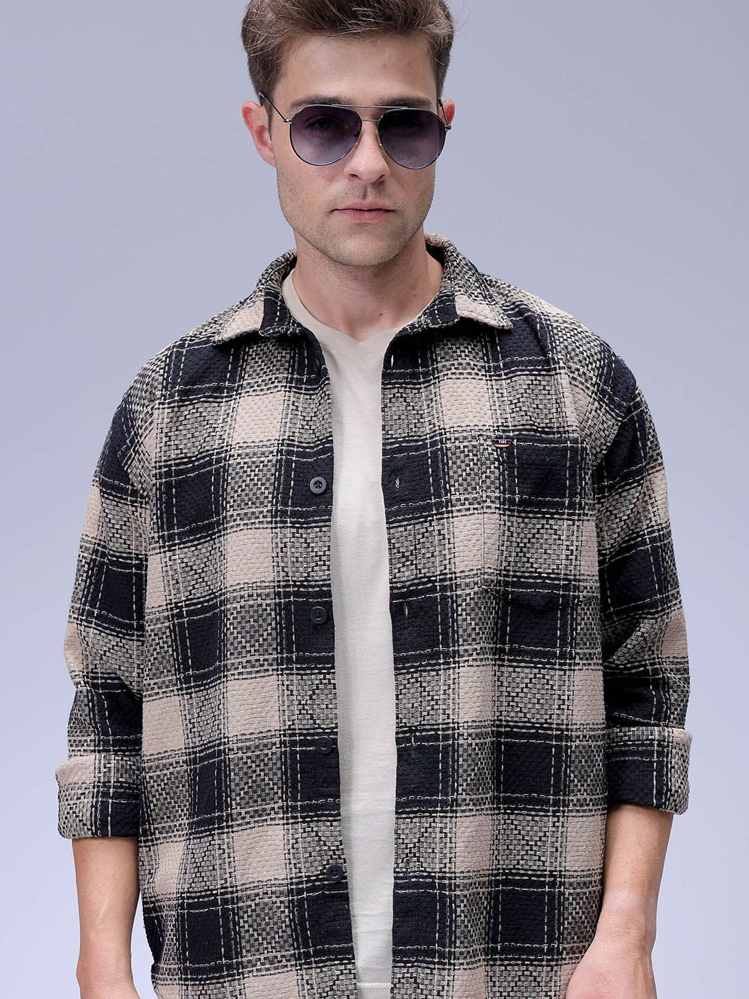 The Indian Garage Co Men Relaxed Fit Spread Collar Checked Cotton Casual Shirt