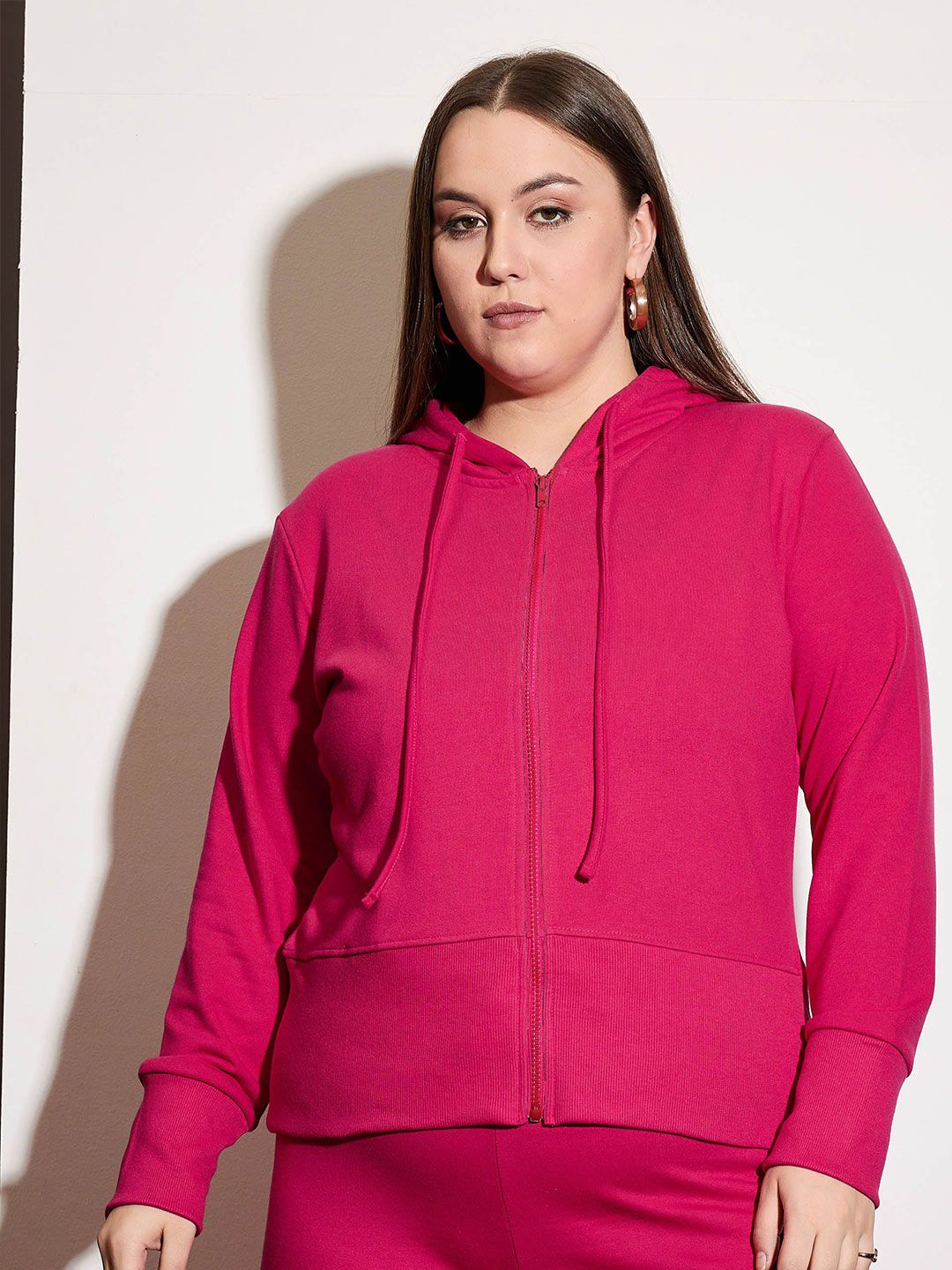 SASSAFRAS Curve Women Plus Size Solid Hooded Sweatshirt
