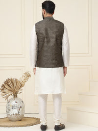 SOJANYA Mandarin Collar Silk Cotton Straight Kurta dengan jaket Churidar & Nehru
