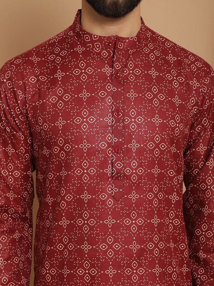 Anouk Maroon Floral Printed Mandarin Collar Straight Kurta With Churidar