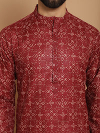 Anouk Maroon Floral Printed Mandarin Collar Straight Kurta With Churidar