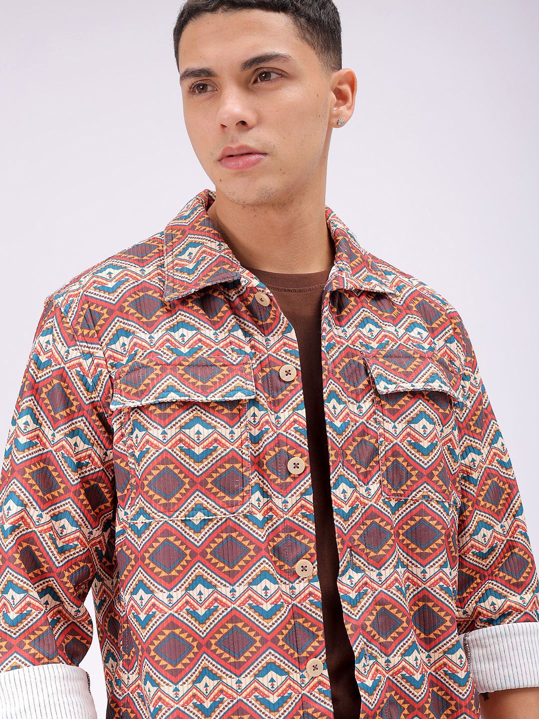 The Indian Garage Co Men Spread Collar Geometric Printed Casual Shirt
