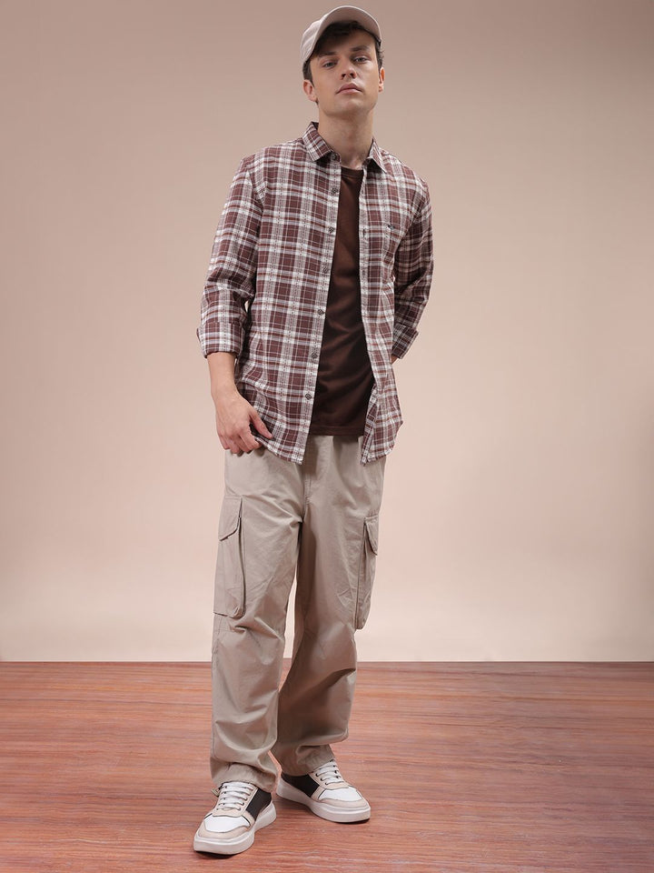 The Indian Garage Co Men Cutaway Collar Checked Cotton Slim Fit Casual Shirt