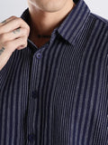 Adro Men Spread Collar Berjalur Menegak Baju Kasual Kapas Bersaiz Besar Rekaan Sendiri