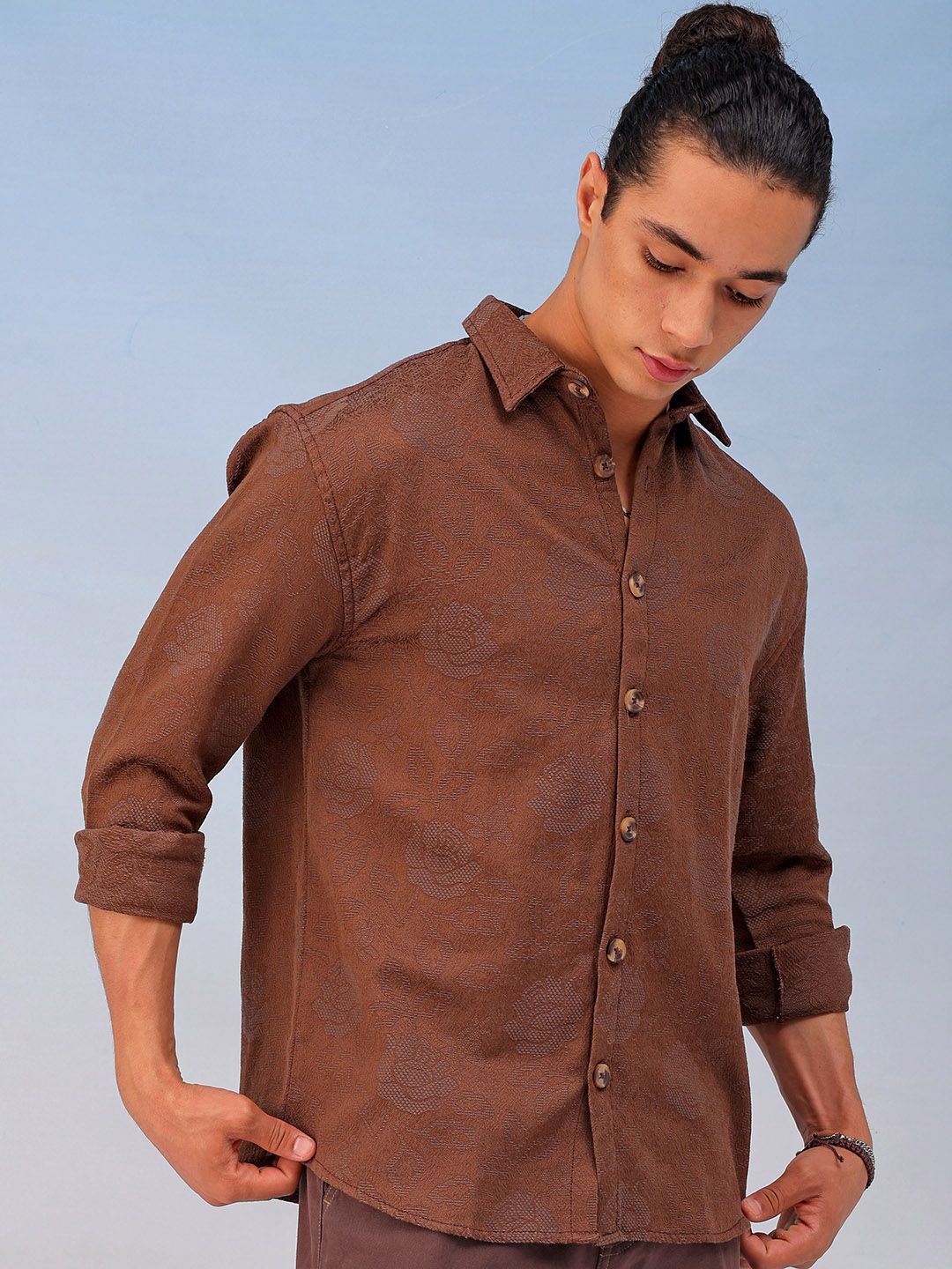 The Indian Garage Co Men Relaxed Fit Dobby Textured Resortwear Shirt