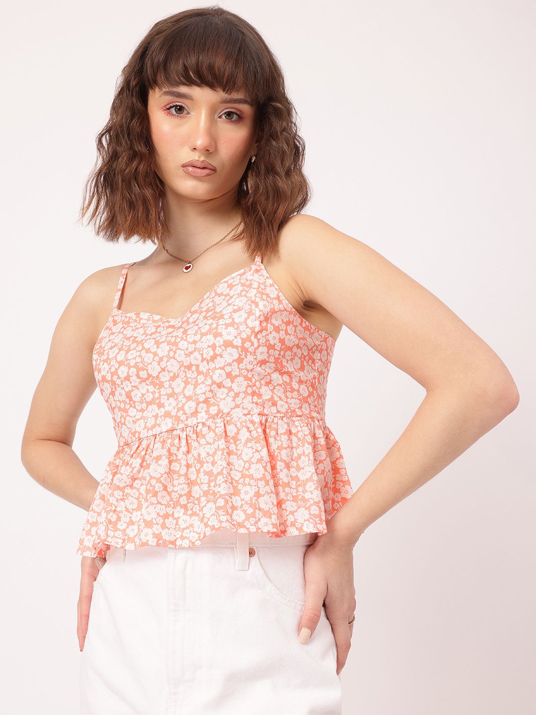 DressBerry Floral Frenzy Strappy Peplum Top