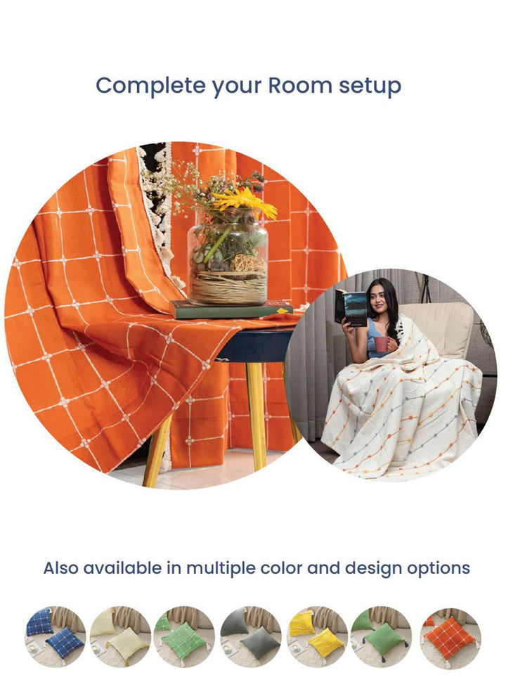 URBAN SPACE Orange & White 2 Pieces Embroidered Square Cushion Covers