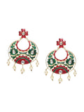 Anouk Merah & Hijau Emas Bersalut Batu Bertatah & Manik Anting-Anting Jatuh Bulat