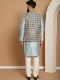 Anouk Blue Ethnic Motifs Embroidered Pure Cotton Straight Kurta With Churidar